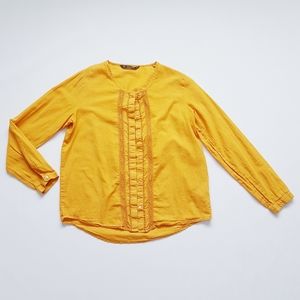 ZARA Mustard Yellow Boho Peasant Button Blouse
